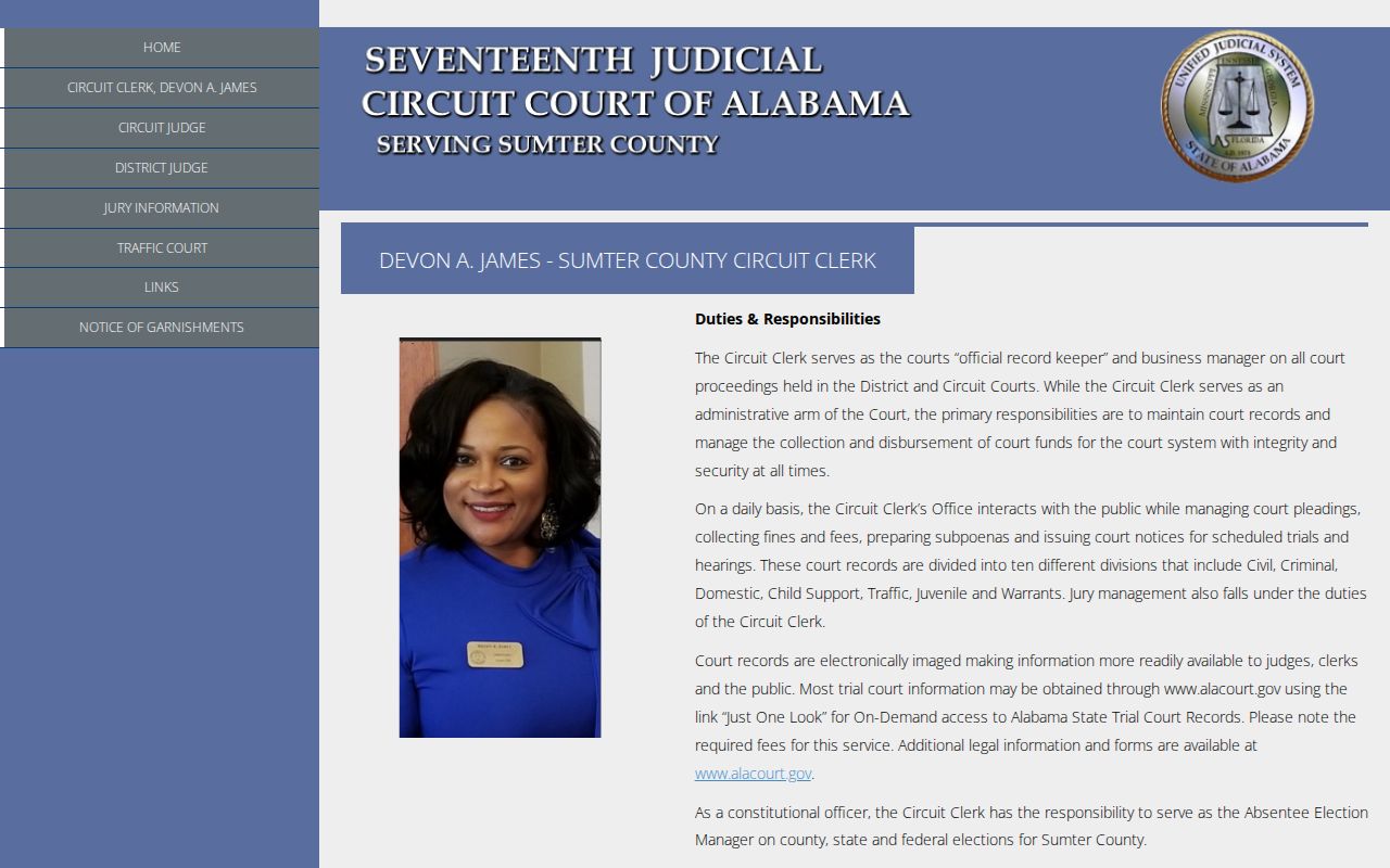 Sumter County Circuit Clerk Devon A. James official office page