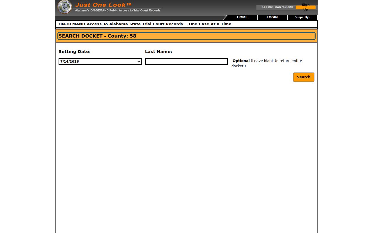 Sumter County court dockets in the Alacourt portal
