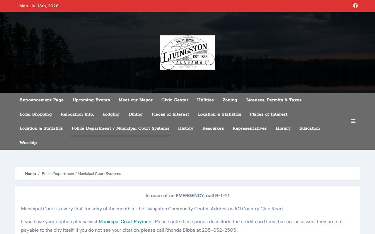 Livingston municipal court access in Sumter County Alabama