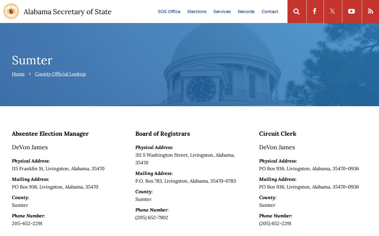 Sumter County Court officers in the Alabama Secretary of State lookup