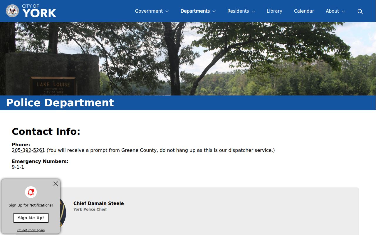 York Police municipal records contact in Sumter County Alabama
