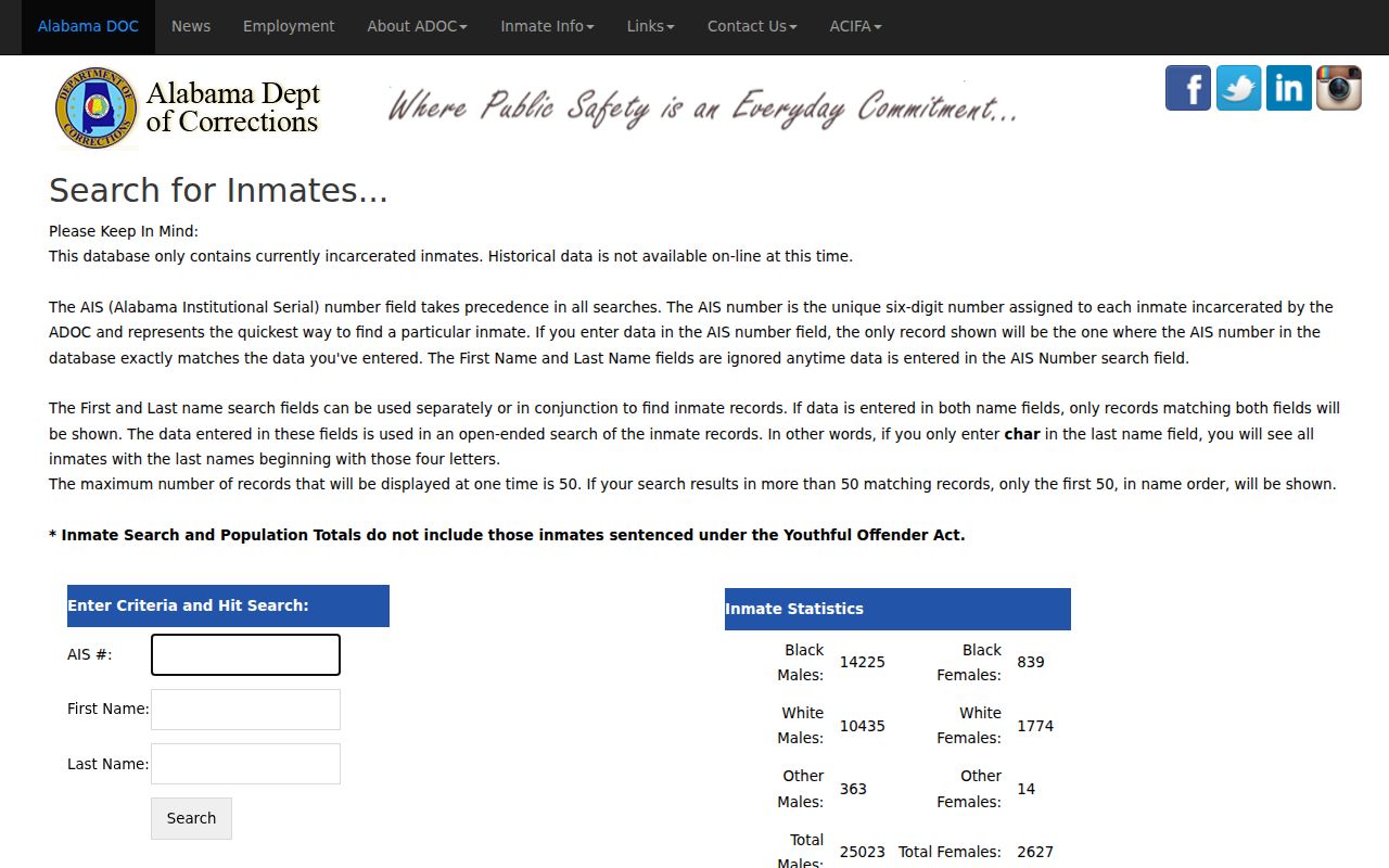 Sumter County inmate search fallback through Alabama Department of Corrections