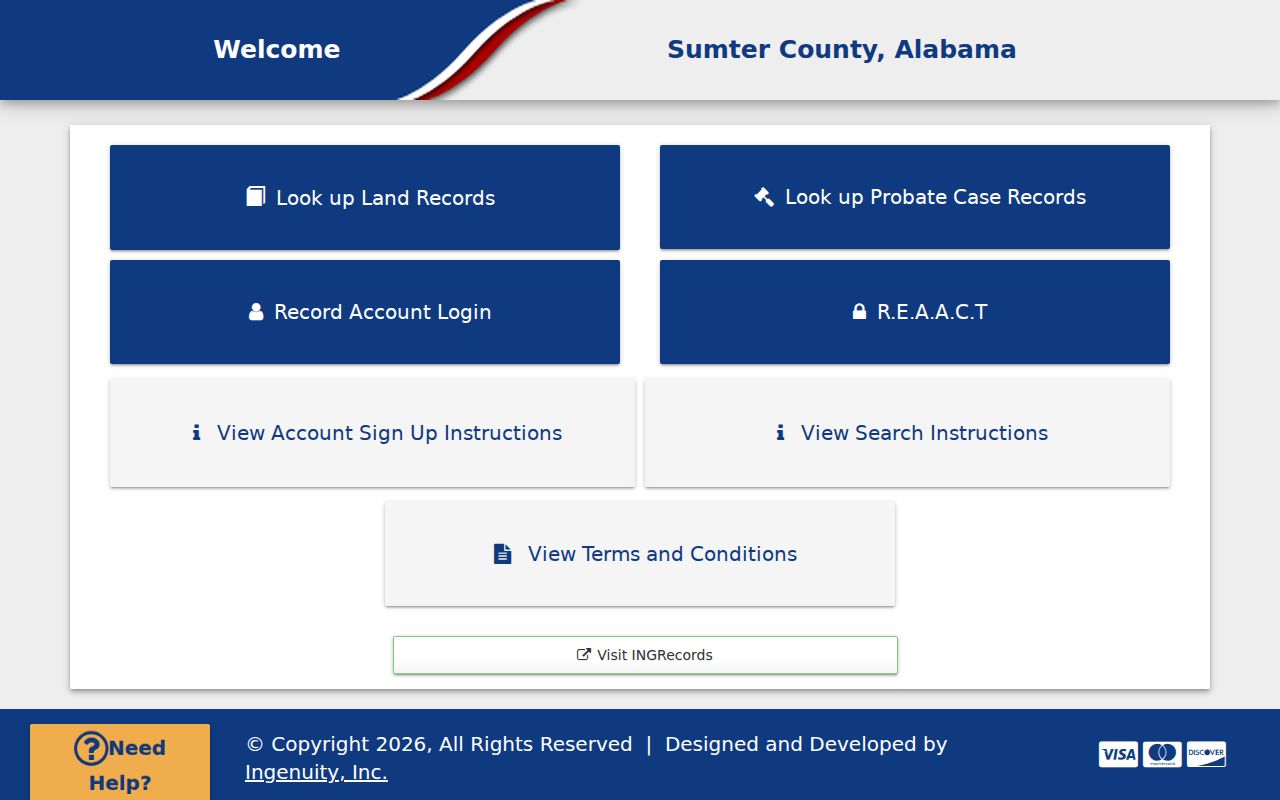 Sumter County marriage and probate online services menu