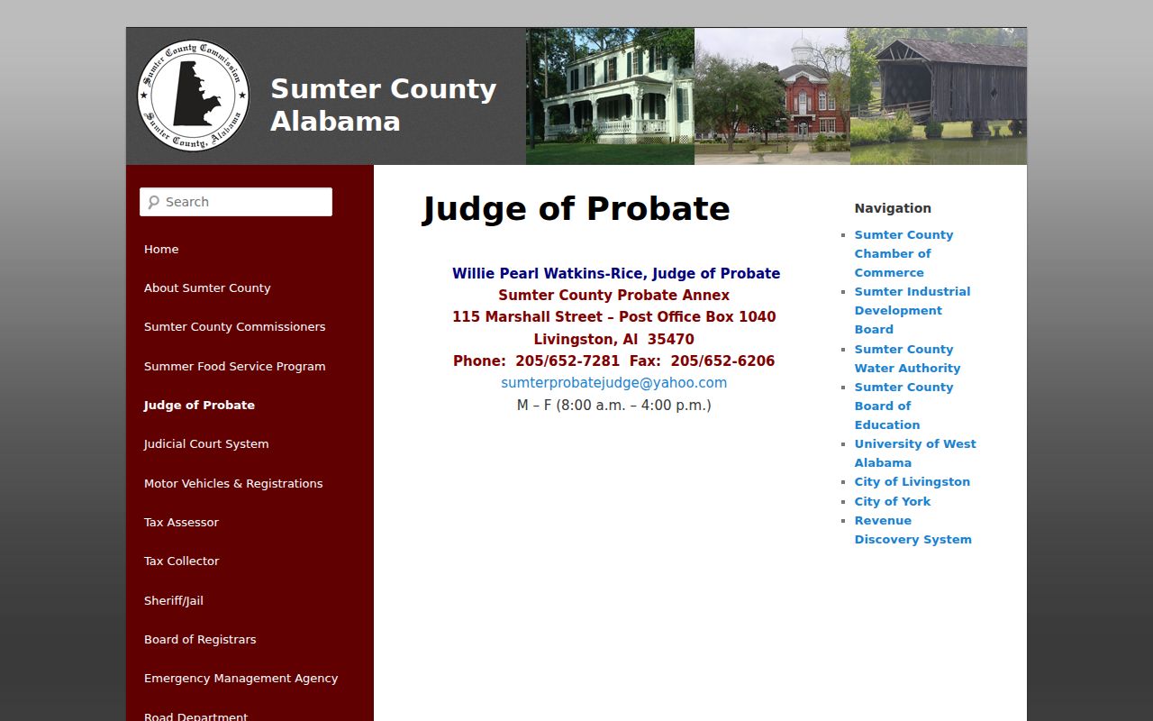 Sumter County Probate Court Judge of Probate office page