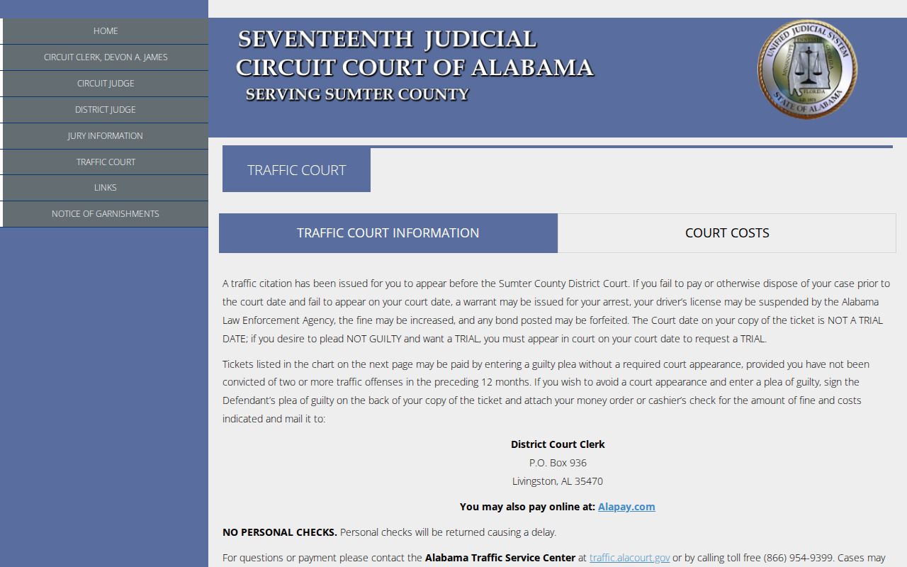 Sumter County traffic court records on the official local traffic court page