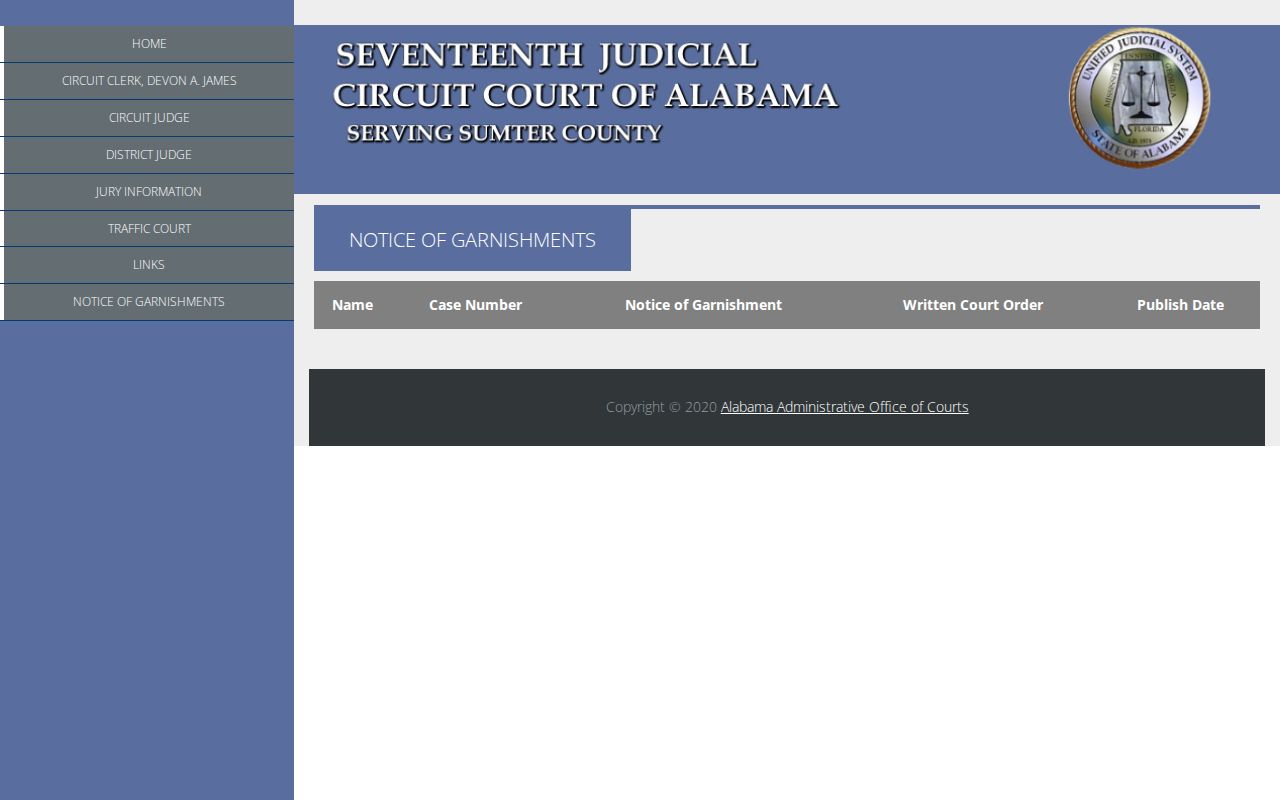 Sumter County warrant search fallback on the official local court site